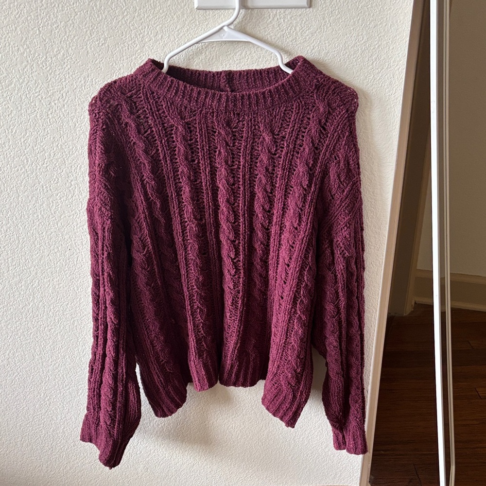 American Eagle Outfitters Maroon Cable Knit Sweater
